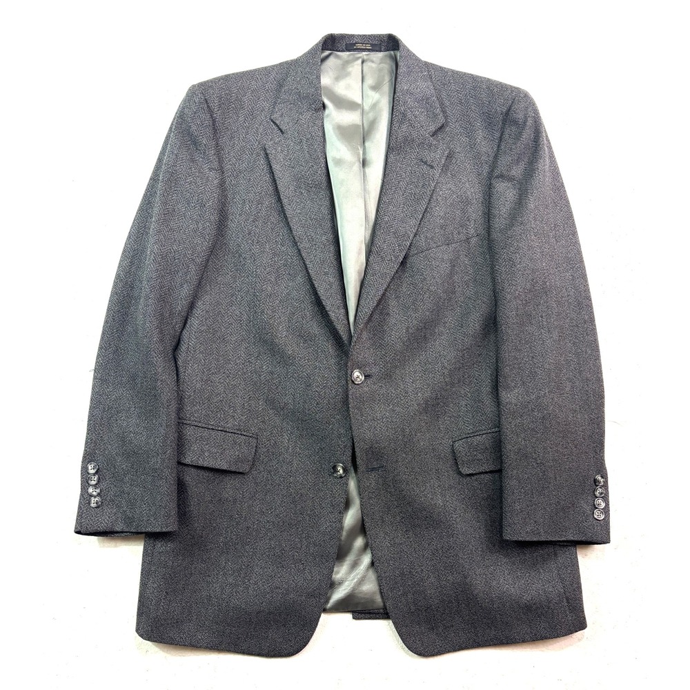 Hart Schaffner Marx‎ 42R Gray Herringbone Blazer Jacket Sport Suit Coat USA Wool